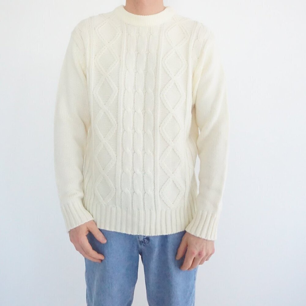 Vintage Brian MacNeil Cable Knit Cream Preppy Old Money Collegiate Sweater Large
